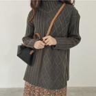 Mock Neck Cable Knit Long Sweater
