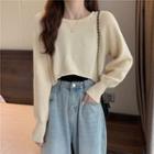 Long Sleeve Round Neck Cropped Knit Top
