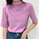 Short-sleeve Mock-turtleneck Embroidered T-shirt