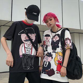 Couple Matching Short-sleeve Piggy Print T-shirt