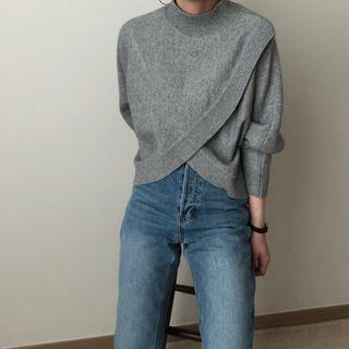 Long-sleeve Asymmetrical Plain Knit Sweater