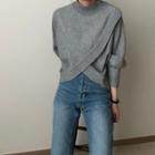 Long-sleeve Asymmetrical Plain Knit Sweater