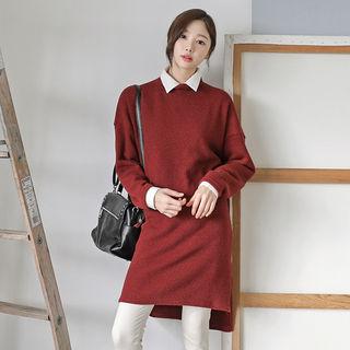 Mock-neck Dip-back Rib-knit Dress
