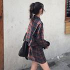 Set: Plaid Shirt + Mini Straight-fit Skirt