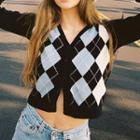 Check Prints Zip Cropped Cardigan