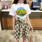 Letter Short-sleeve T-shirt / Plaid Mini Skirt