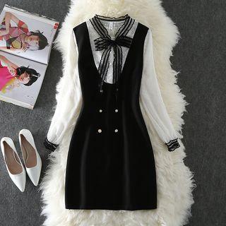 Mock Two-piece Double-breasted A-line Dress