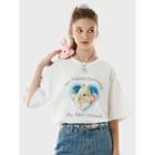 Heart-frame Bunny-printed T-shirt White - One Size