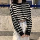 Cropped Striped Sweatshirt Stripe - Black & Gray - One Size