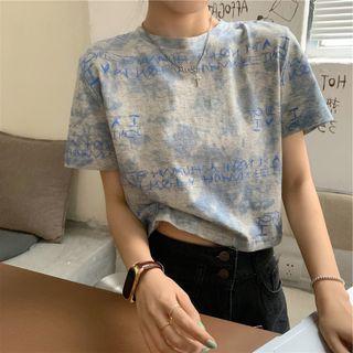 Tie-dye Lettering Short-sleeve Cropped T-shirt
