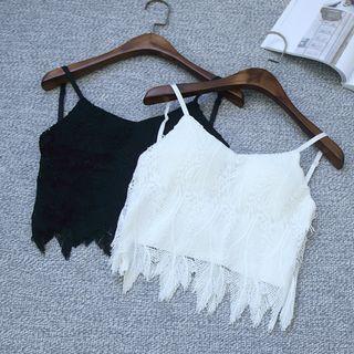 Spaghetti Strap Lace Overlay Crop Top