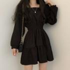 Lantern Sleeve Square Neck Ruffled A-line Dress