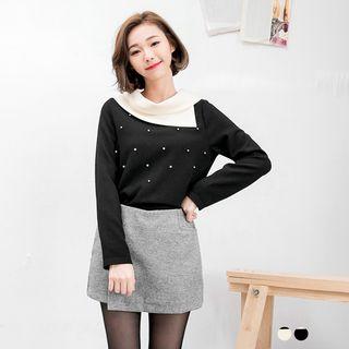 Drapery Collar Beaded Top