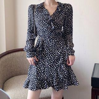 Long-sleeve Dotted Mini A-line Dress / Blazer