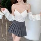 Knit Camisole Top / Shrug Cardigan / Pleated Mini Skirt