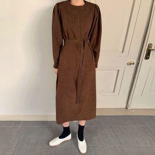 Long Corduroy Dress With Sash