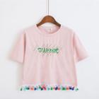 Letter Embroidered Short Sleeve Cropped T-shirt