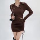 Long-sleeve Asymmetrical Cutout Polo Sheath Dress