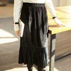 Pleated Paneled A-line Midi Velvet Skirt