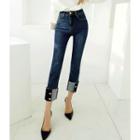 Button-trim Cuffed-hem Straight-cut Jeans