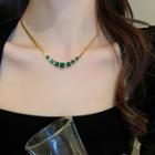 Rhinestone Alloy Necklace Green & Gold - One Size