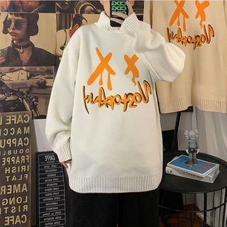 Turtle Neck Long-sleeve Printed Sweater