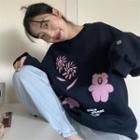 Cartoon Printed Sweatshirt Fleece - Navy Blue - One Size