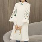 Embroidered 3/4-sleeve A-line Coat