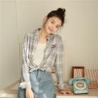 Printed Letter Plaid Long-sleeve Shirt As Shown In Figure - One Size