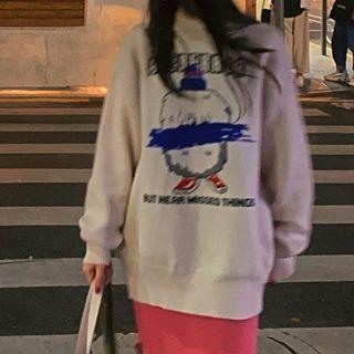 Cartoon Print Sweater / Knit Midi Pencil Skirt