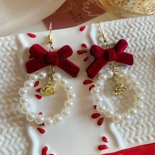 Bow Faux Pearl Hoop Dangle Earring