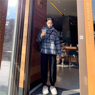 Mock Two-piece Plaid Hoodie / Cropped Sweatpants