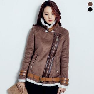 Zip-detail Faux-shearling Jacket