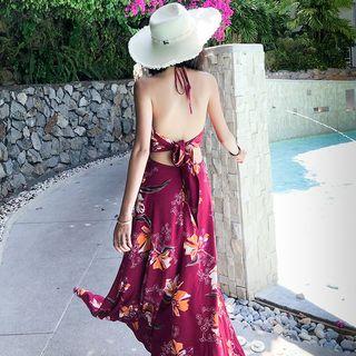 Halter Floral Print Maxi Sundress