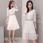 3/4-sleeve Contrast Stripe Lace Dress
