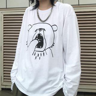 Long-sleeve Cartoon Bear Print T-shirt