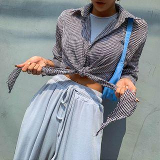 Tie-hem Checked Cropped Shirt
