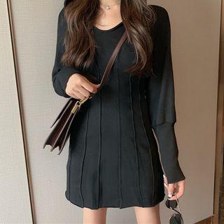 Long-sleeve Hooded Mini Sheath Dress Black - One Size