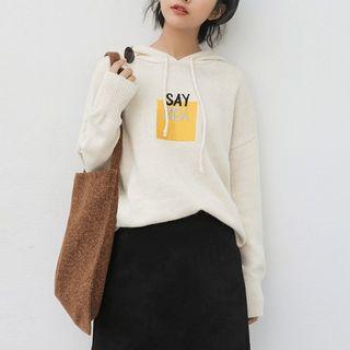 Long Sleeve Letter Embroidered Hoodie Almond - One Size