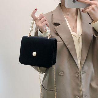Faux Pearl Velvet Crossbody Bag Black - One Size