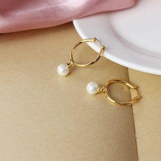 Faux Pearl Mini Hoop Earring 1 Pair - As Shown In Figure - One Size