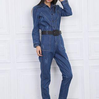 Long-sleeve Denim Jumpsuit
