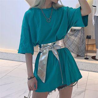 Plain Short-sleeve T-shirt With Tie-waist