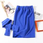 High Waist Knit Skirt Blue - One Size