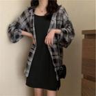 Plaid Shirt / Spaghetti Strap Mini A-line Dress
