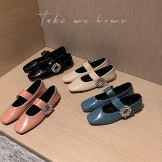 Faux Leather Buckled Low Heel Flats