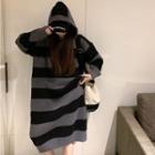 Striped Long-sleeve Knit Hoodie Dress