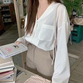 [lovb] Lapelless Crepe Shirt