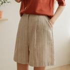 Pleated Stripe Linen-blend Shorts
