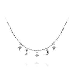 925 Sterling Silver Fashion Simple Star Moon Necklace Silver - One Size